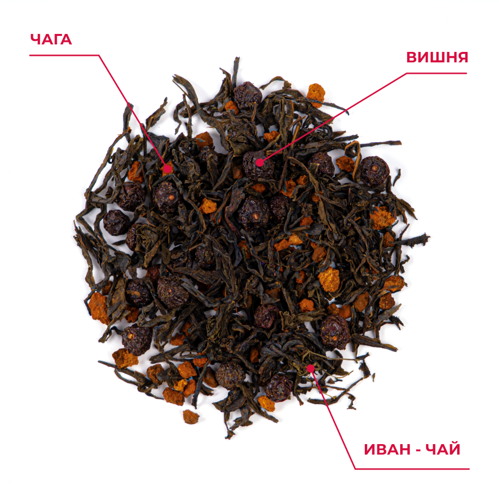 Чай Иван-чай ферментированный с чагой и ягодами вишни Предгорья Белухи, 100 гр